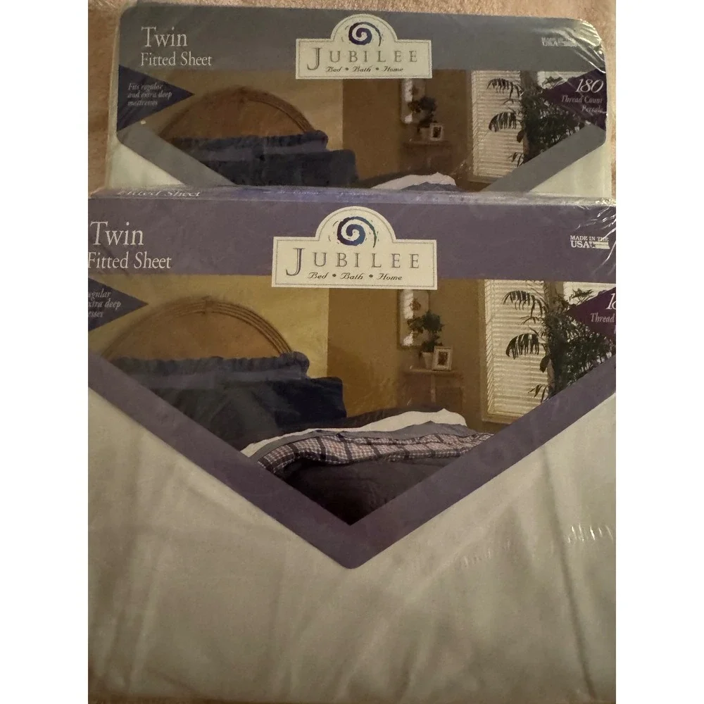 Jubilee Lot of (2) Twin Fitted Sheet White 180 Thread Count Percale Made in USA